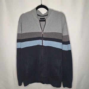Men's DENVER HAYES Zip Up Sweater XXL Gray Blue Striped